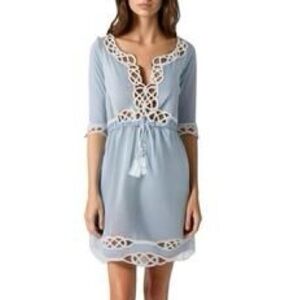 GRETCHEN SCOTT Embroidered Cut Out Dress Swim Coverup Infinity Light Blue White
